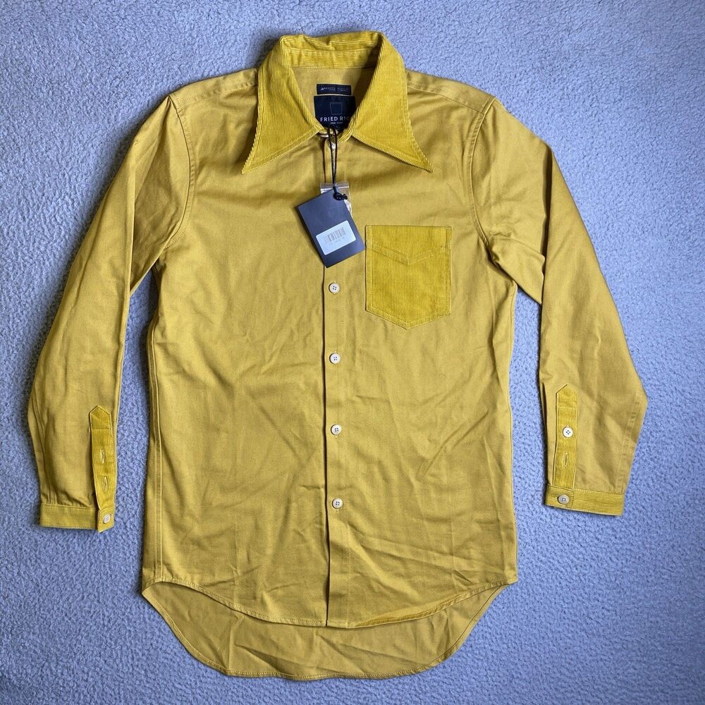 Fried Rice NYC Pony Collar Shirt Men Medium Yellow Button Up Japanese Fabric NWT